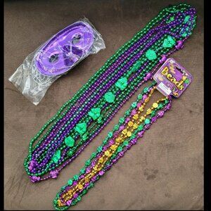 💜💛💚 Mardi Gras Decoration Costume 12 Masks & 10 Beads, Green, Purple, & Gold